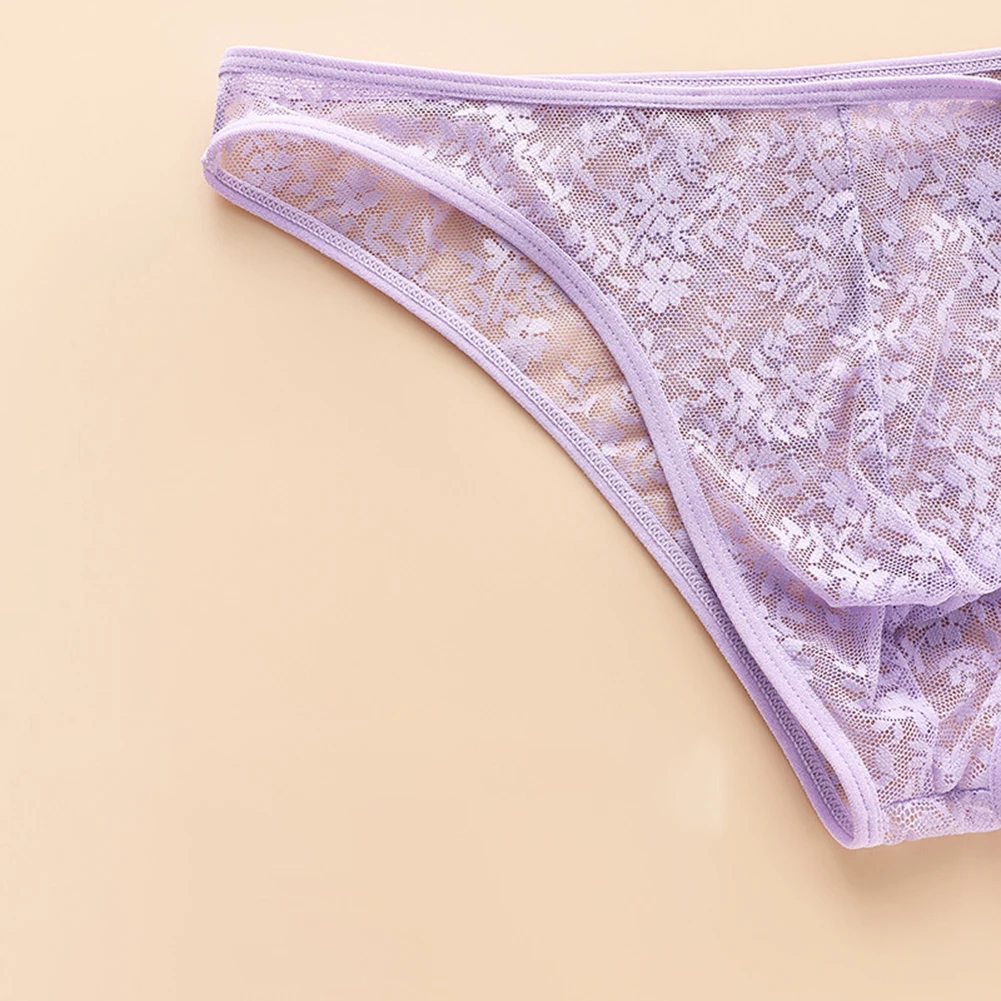 

Summer Thin Soft Men Jacquard Lace Sheer Briefs Bikini Underwear Hollow Low Waist Underpants Panties For Man