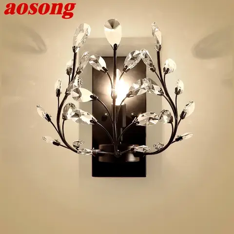 AOSONG 모던 크리스탈 벽 램프, 미국 시골 LED, 창의적인 거실, 침실 복도, 홈 데코 조명