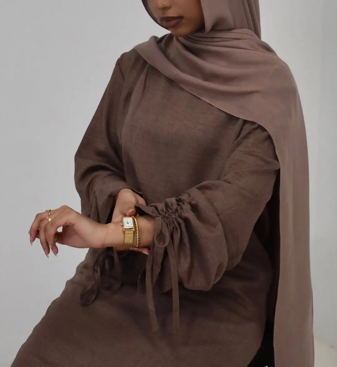 

Ид Скромное мусульманское платье Дубай Абая Роскошные Абая с рукавами-стрингами для женщин Кафтан Халат Кафтан Ислам Одежда 2025 Джалабия Рамадан