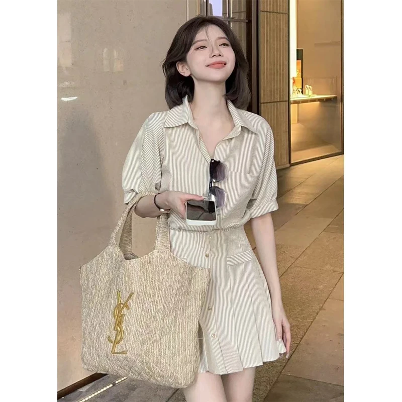 Summer New Vertical Striped Slim Women\'s Dress Slim Casual Fashion Dress Woman Sweet Ladies Loose Chicly Dress Female