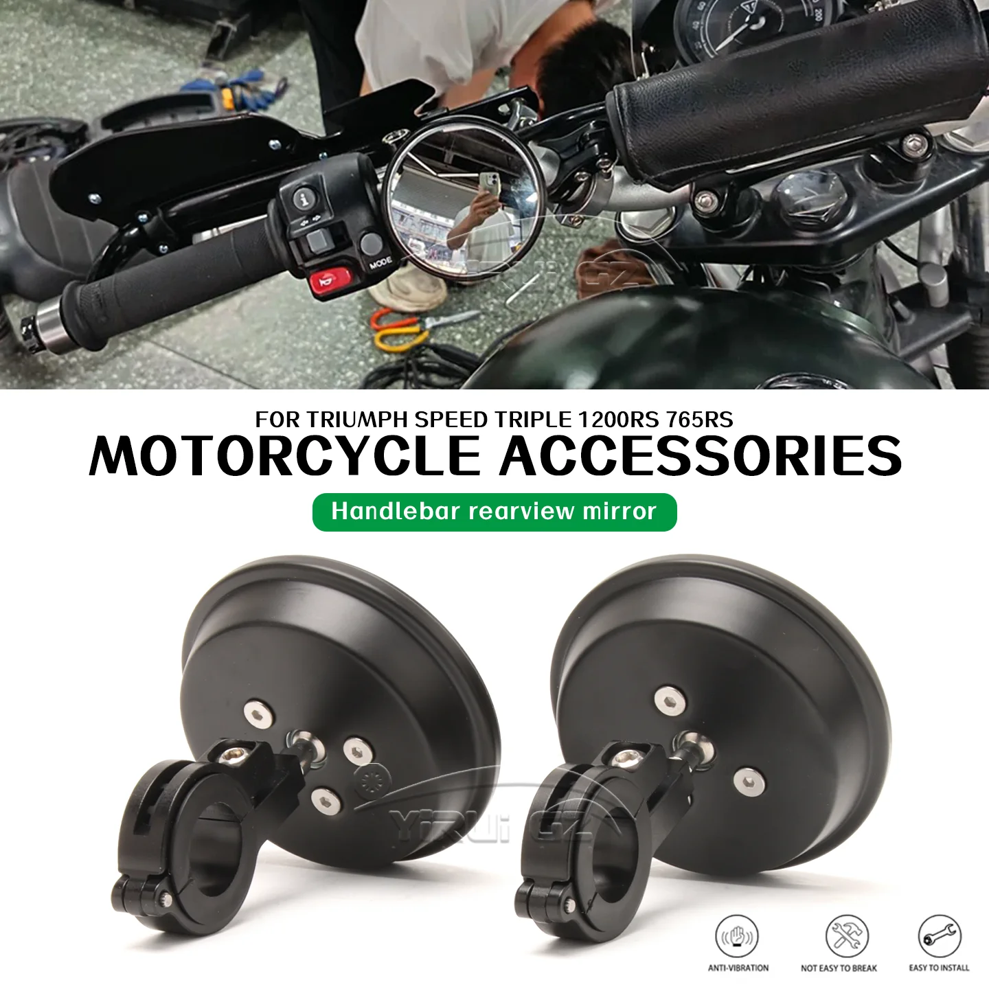 

Motorcycle Blind Spot Auxiliar Retrovisor For Triumph Speed Triple 1200RS Espelho Convexo Espelhos de grande angularpara 1200 RS