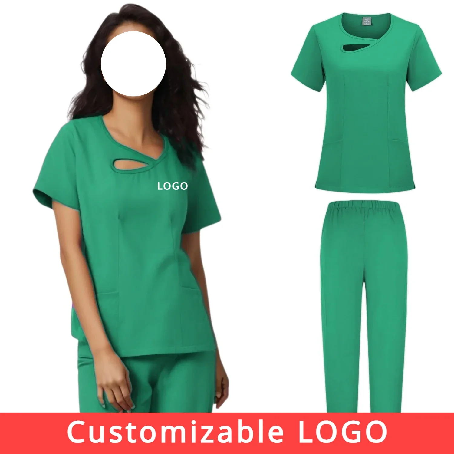 Uniformes médicos de spandex e estiramento para mulheres, logotipo personalizável, conjunto de esfrega hospitalar, uniforme de enfermeira, novo design