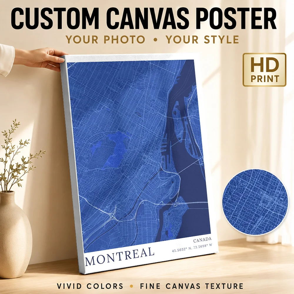 Montreal City Map Canvas Painting Poster Personalized Travel Landscape Canvas Wall Art for Bedroom Hallway Decor Ready to Hang