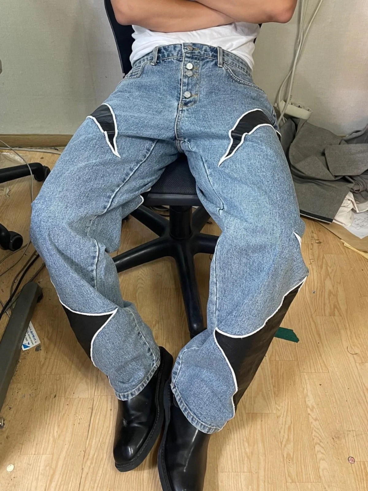 

Loose Straight Leg Bell Bot Retro Denim Jeans High Waist Trendy Brand Asap Youth ular Long Pants for Teenagers