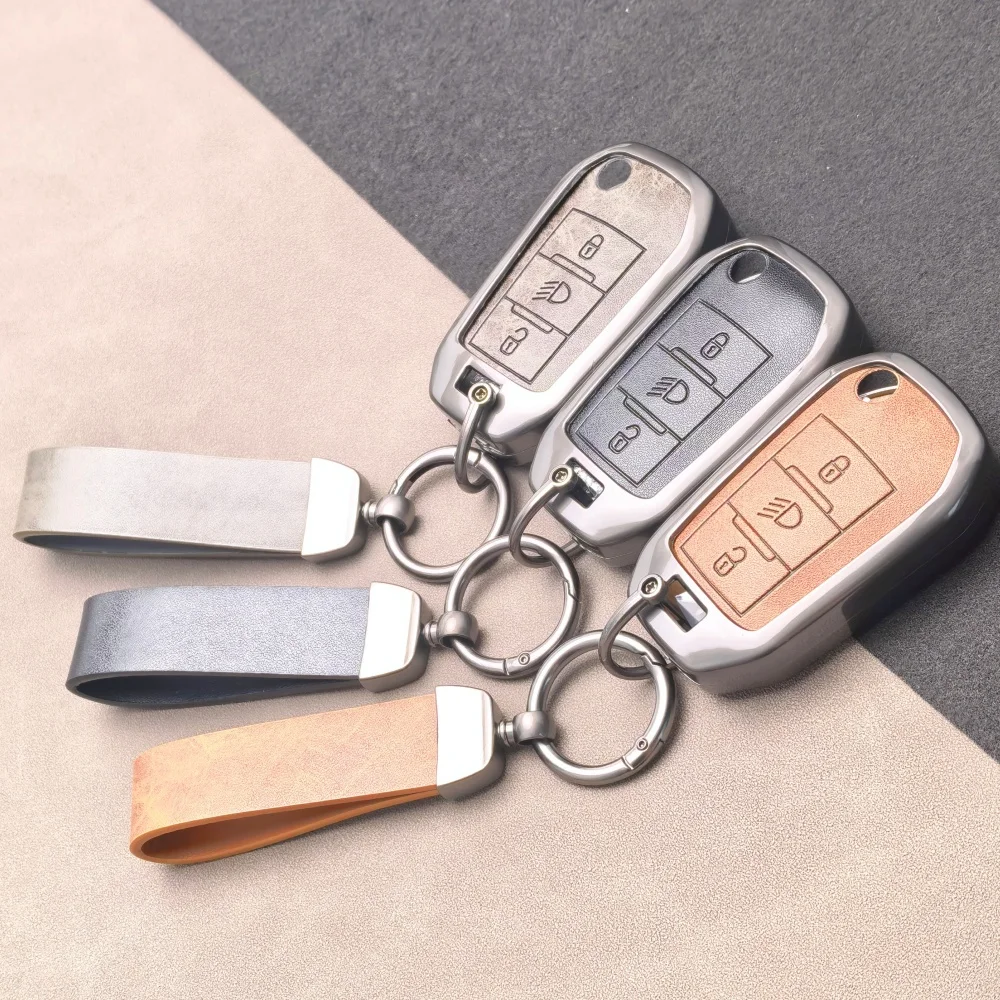 Zinc Alloy Leather Car Key Case Cover Holder For Peugeot 208 2008 301 308 3008 RCZ 508 408 2008 307 For Citroen C3 C4 Berlingo