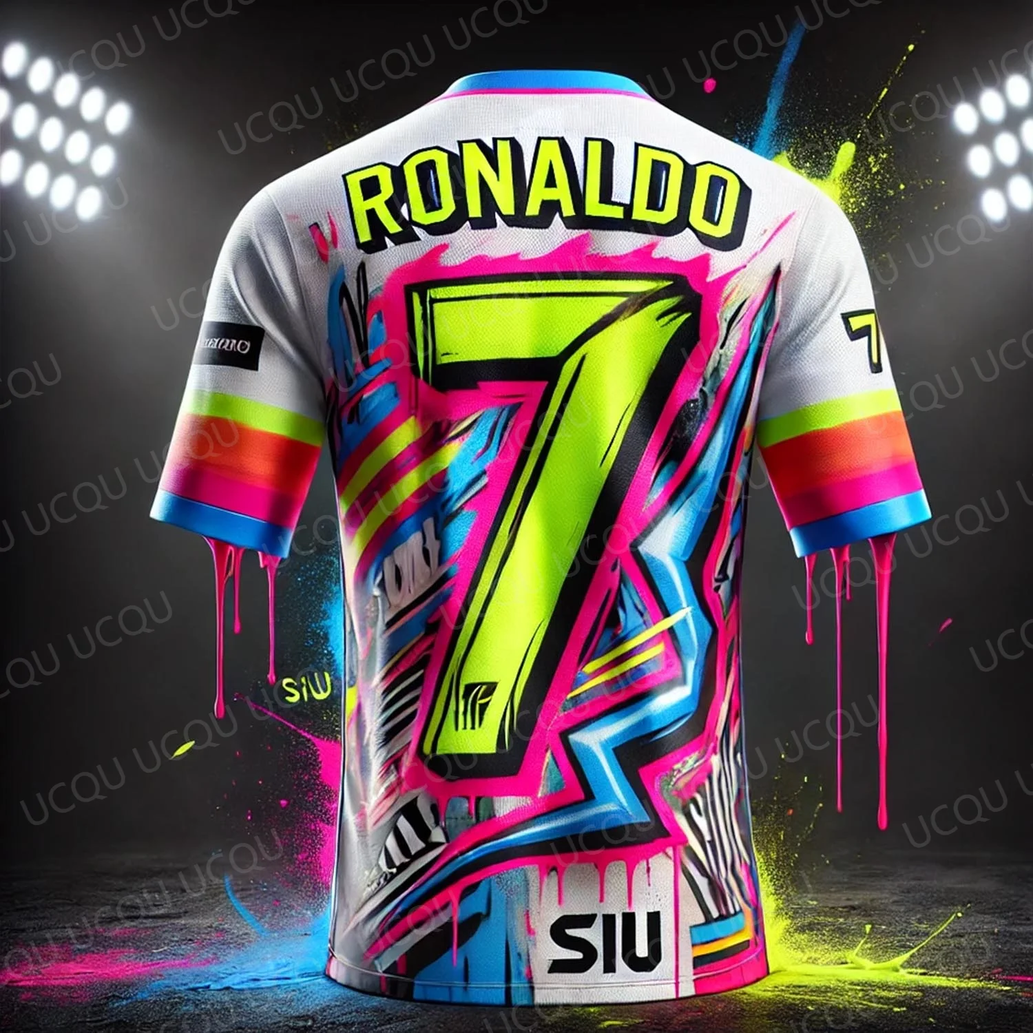 Ronaldo Cartoon No.7 GOAT Soccer Training T-Shirt Kids Birthday Gift Football Short Sleeve Tee Sportswear Youth Fan Top