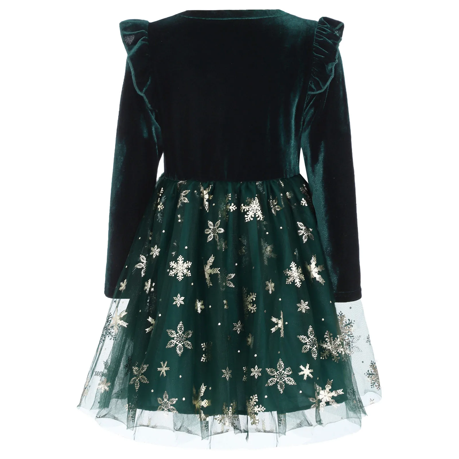 فستان أميرة عيد الميلاد للفتيات الصغيرات بأكمام طويلة وطباعة ندفة الثلج، توتو شبكي مخملي لعيد الميلاد وحفلات رأس السنة وعيد الشكر