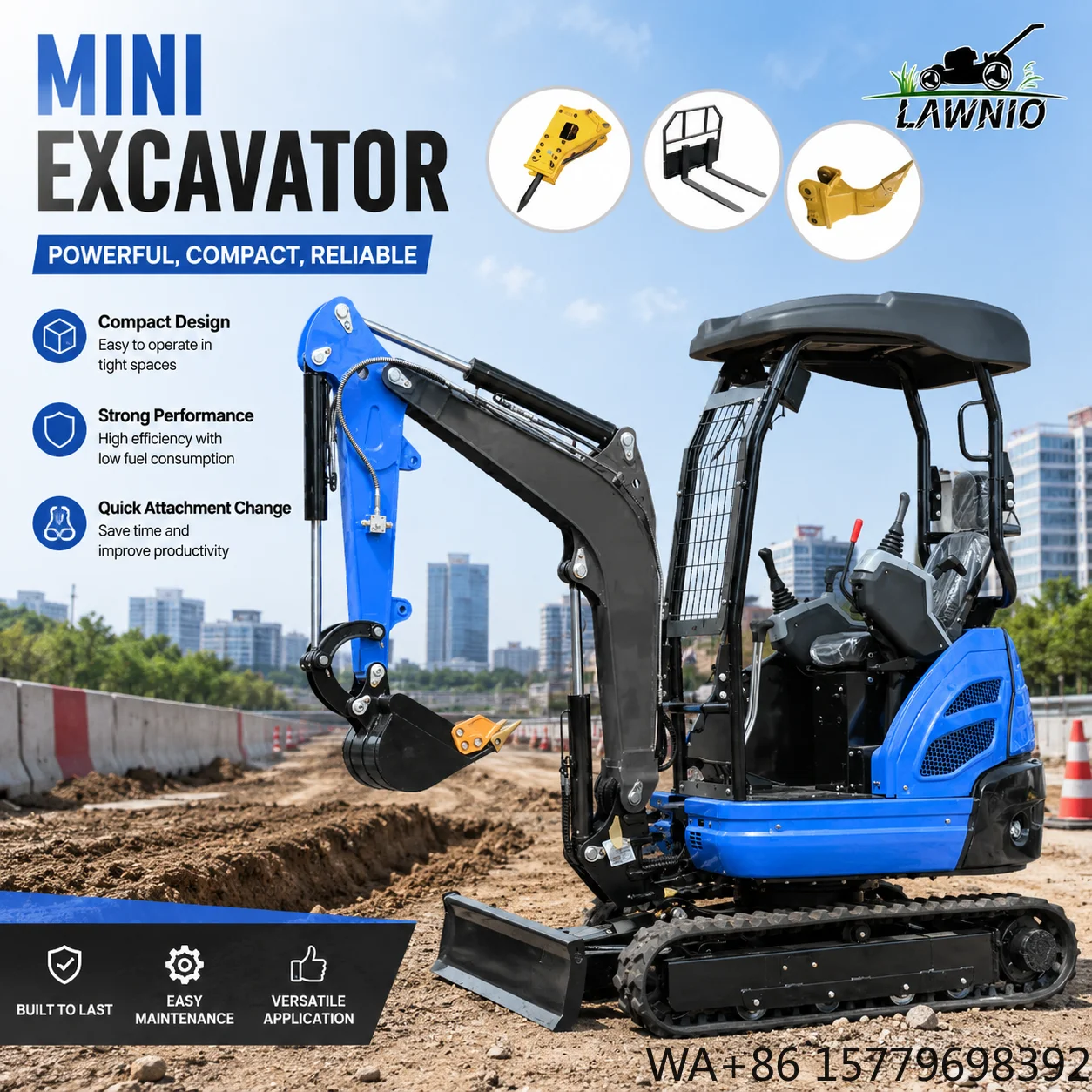 EPA CE Certified Euro V 2.5T 18.5KW Mini Excavator  With AC Cabin Canopy Rubber Steel Track Farm Mini Excavator