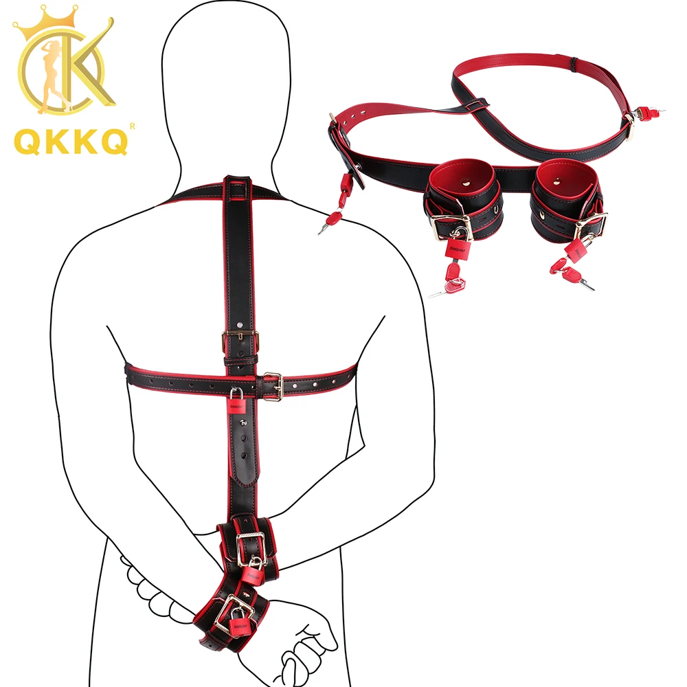 QKKQ Mikrofaser Schulter Handgelenk Zurückhaltung Handschellen Band Sexy Cosplay Spiel Bindung Körper BDSM Slave Männliche Hoden Bondage Strap