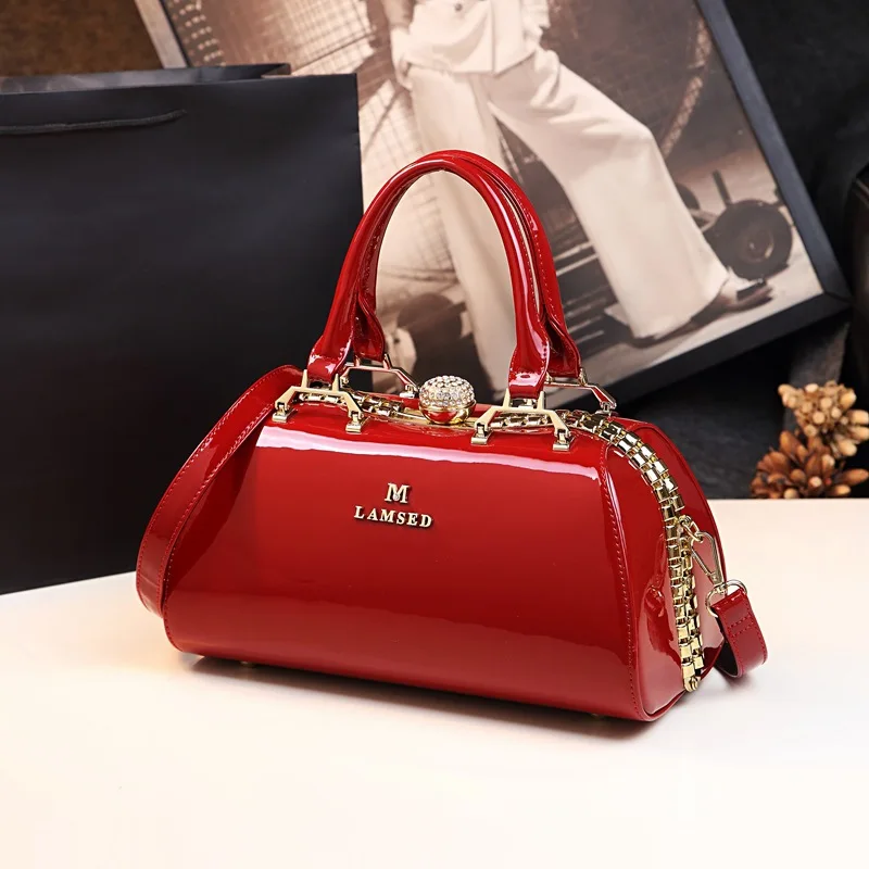 Glossy Patent Leather Handbag For Women Crossbody Bag Top Handle Tote Evening Shoulder Wedding Satchel Retro Purse