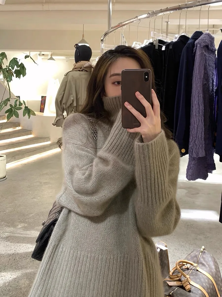 Nieuwe vrouwen wollen trui hoge kraag trui herfst winter 100% merinowol gebreide kleding vrouwelijke populaire losse kleding tops