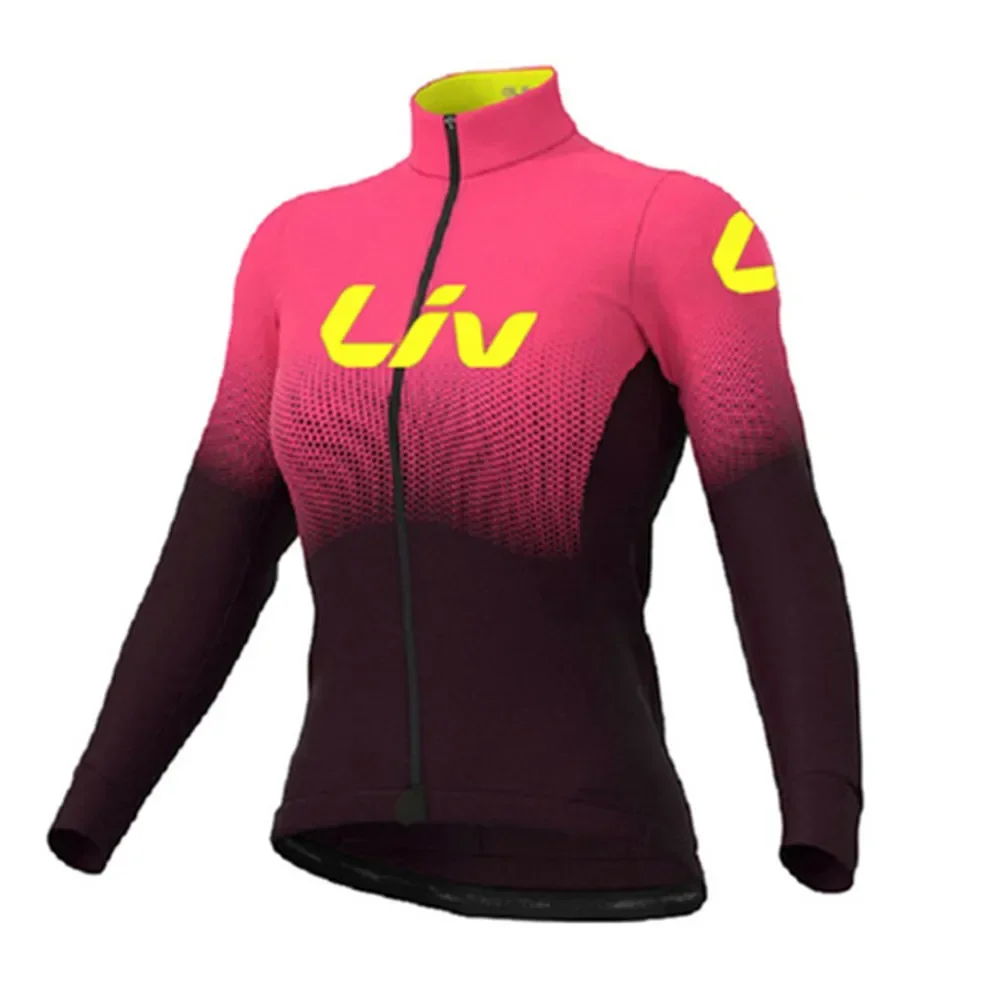 Liv Women Winter Thermal Fleece Cycling Jersey Pro Team Warm Long Sleeve Wool Tops Road MTB Bicycle Jacket Road Bike Clothing