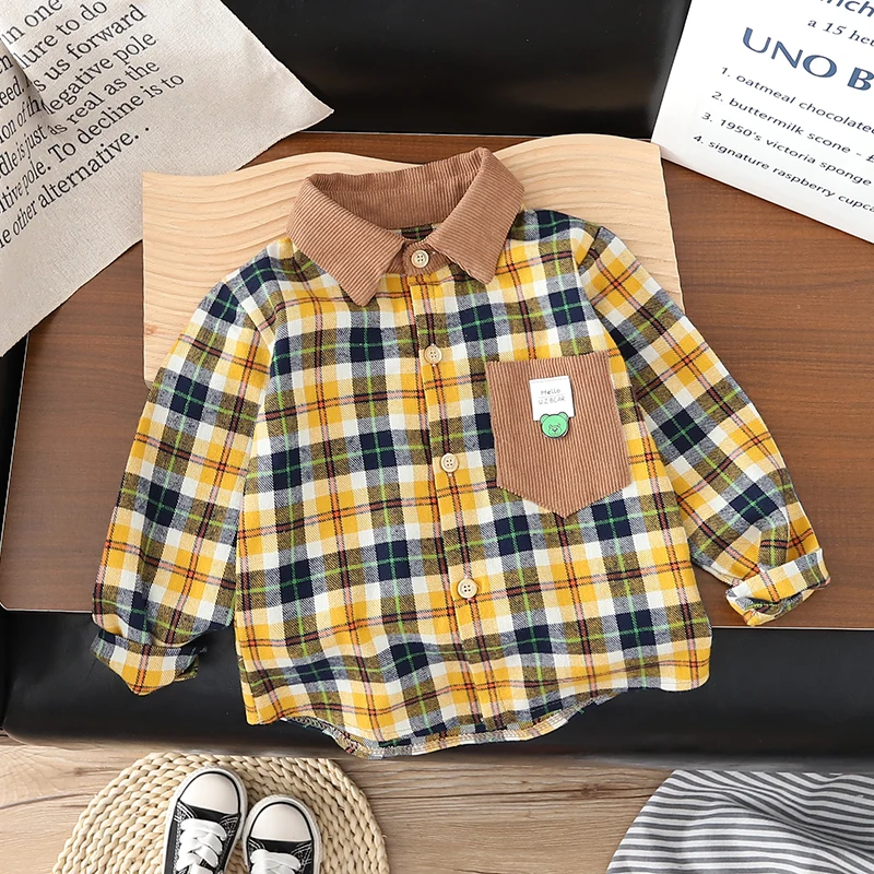 0-6 years old baby Boys long-sleeved shirt autumn casual double-sided kids soft warm shirt top plaid clothing