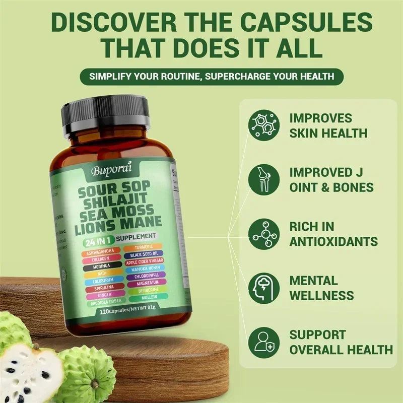 24-In-1 Soursop Supplement - Rich in Antioxidants, Promotes Skin, Joint and Bone Health, and Boosts Immune Function, Vegetarian