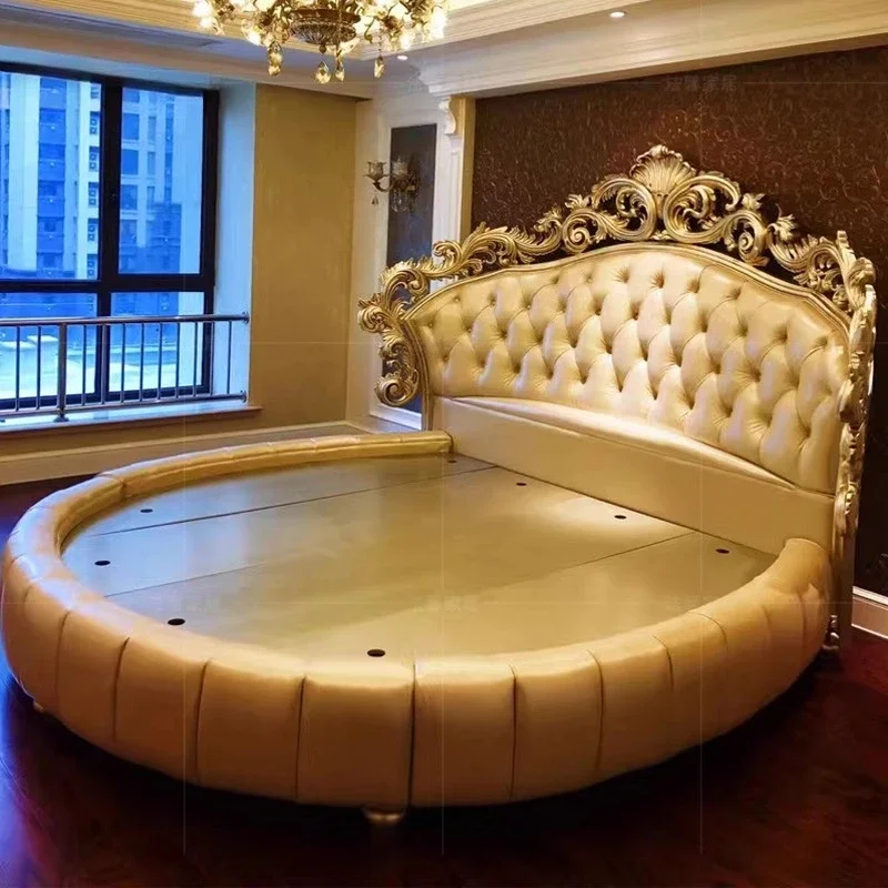 French Luxury Round Bed Solid Wood Double Designer High Quality Romantic Bed Aesthetics Aesthetics Unusual Beliche Furniture