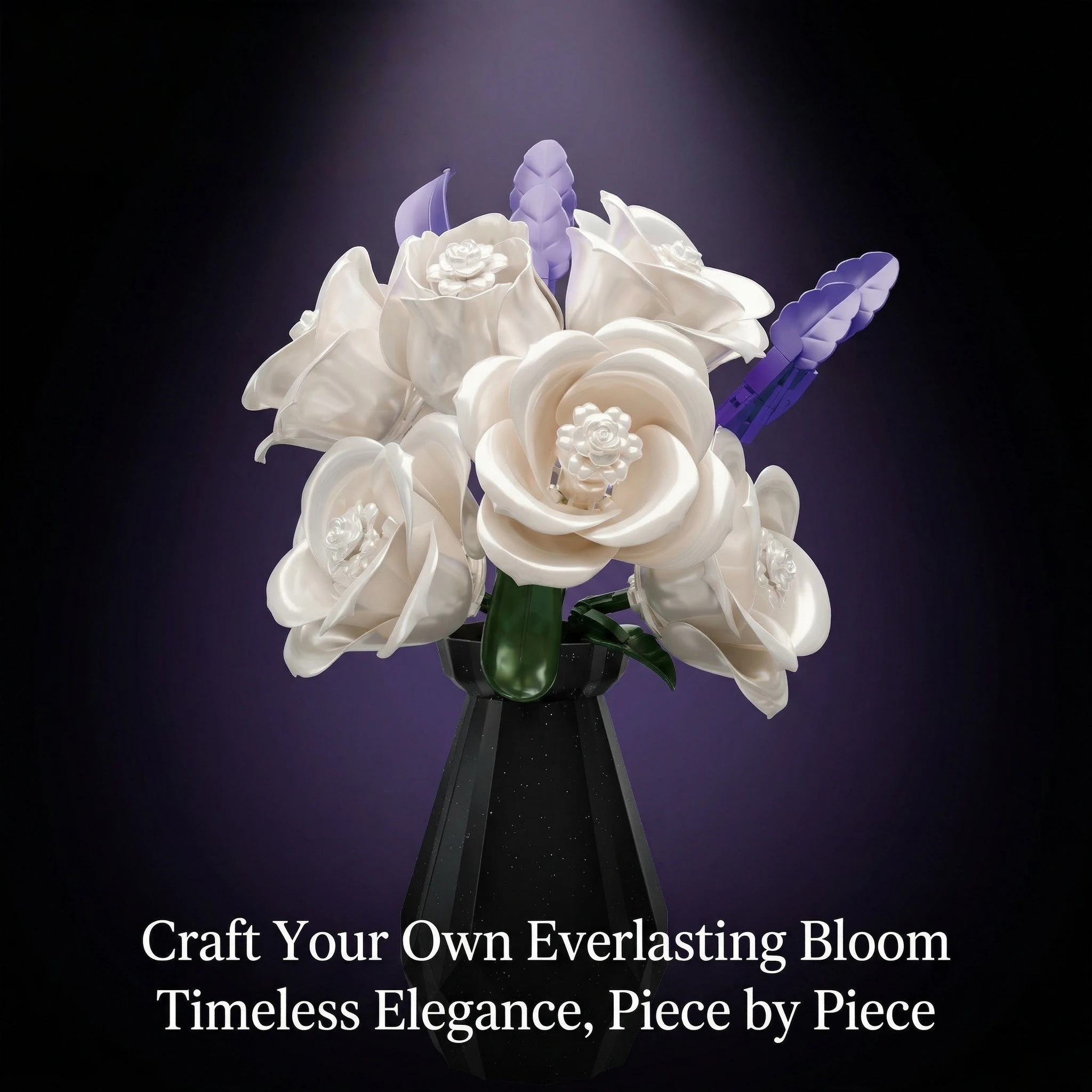 

Artificial White/Black Rose Flower Model Building Blocks With Vase Home Decoration Bouquet Assembly Small Bricks Toy Girls Gifts