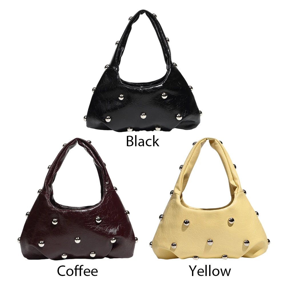 

Women PU Punk Underarm Bag Large Capacity Rivet Shoulder Purse Hasp Closure Chic Hobo Bag Vintage Carrying Bag Designer Handbag