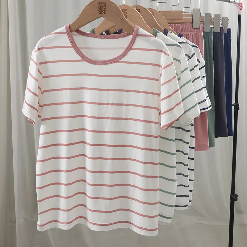 

Детская тонкая домашняя одежда для мальчиков, 2 предмета в комплекте, размеры 110-180, для школьников 3-18 лет, полосатая, новая поставка, летняя футболка и штаны, пижама для малышей