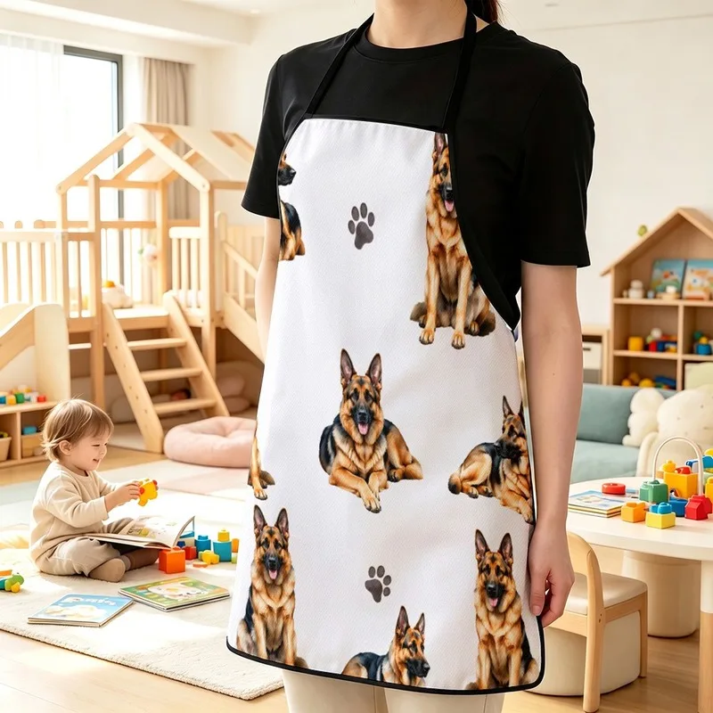 1PC【Apron】2DFlat effect，Features a print with various poses of German Shepherds and paw prints，Fun and durable，Suitable fo