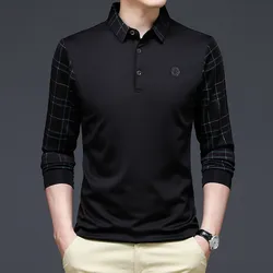 New Fashion Solid Polo Shirt Men Korean Fashion Clothing Long Sleeve Casual Fit Slim Man Polo Shirt Button Collar Tops