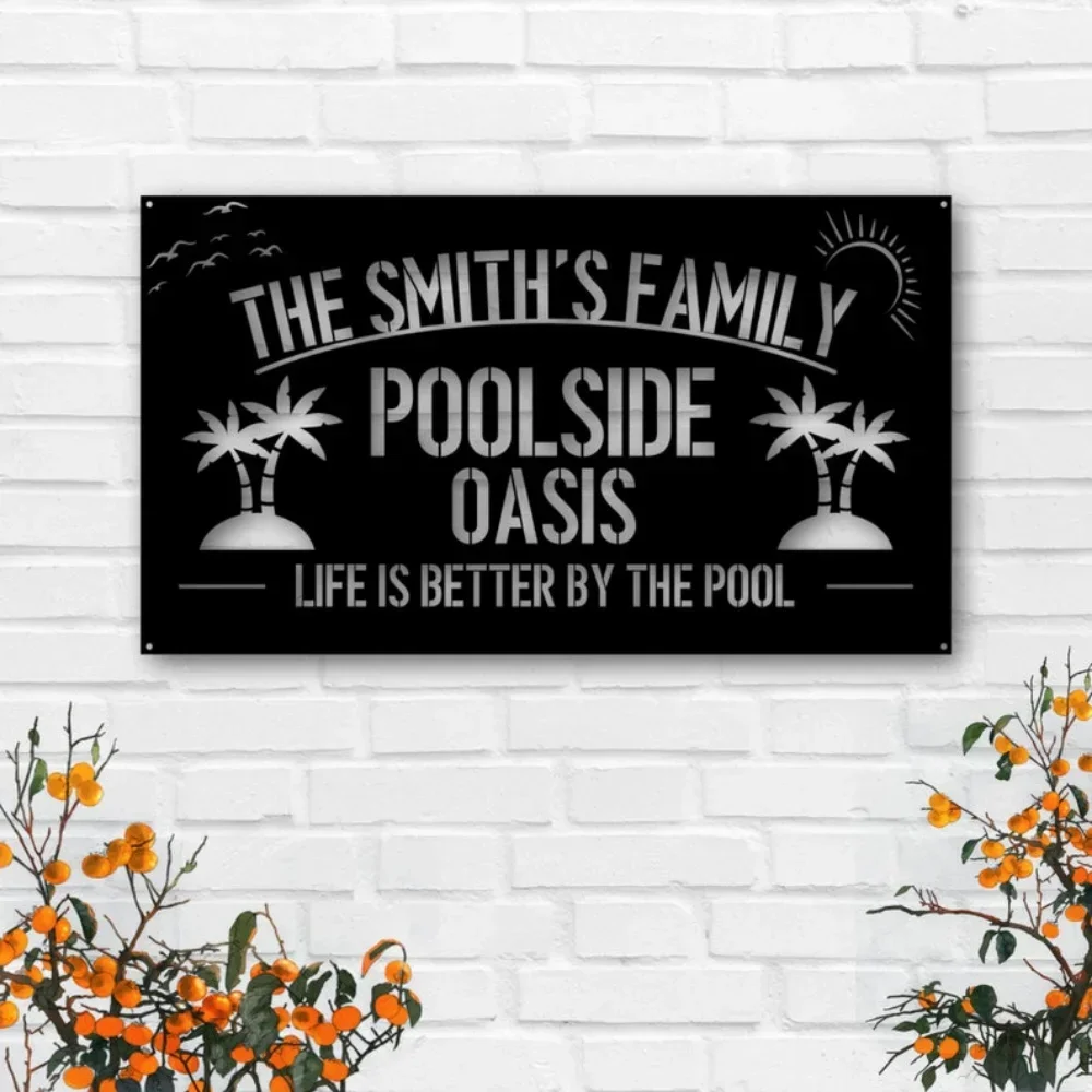 

Family Name Poolside Grill Sign Personalized Bar Custom Wedding Gift Father's Day Gifts Men Unique Decor Celebration