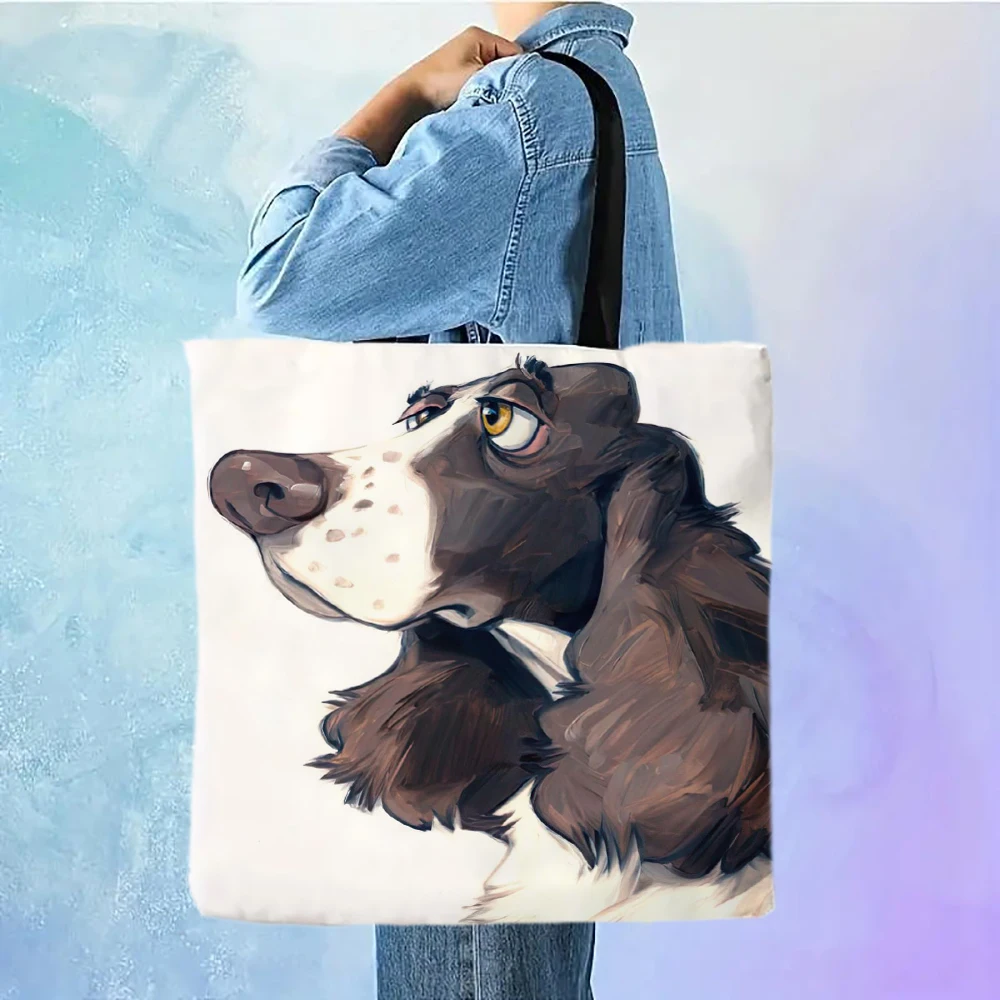 Animal pattern large capacity shoulder bag, cute dog printed handbag, female casual handbag, shopping bag for work school