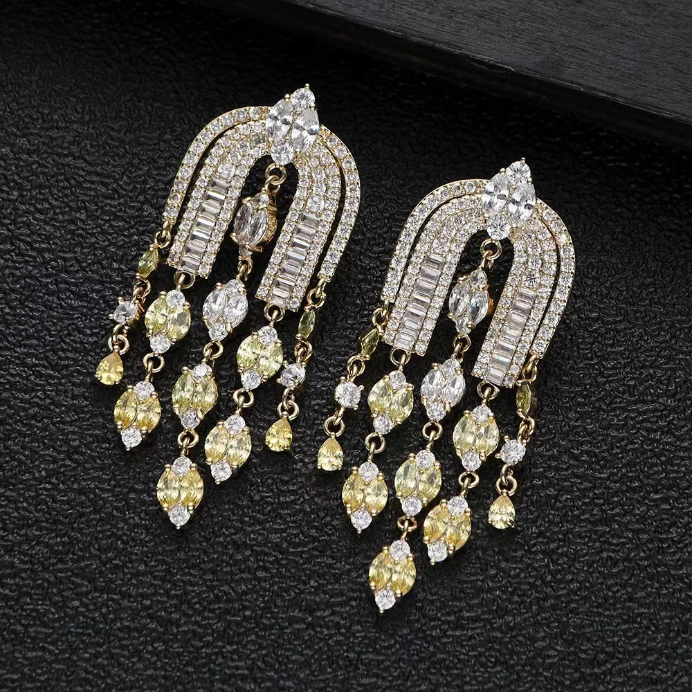 

EYER 2022 Luxury Water Drop Full Cubic Zirconia Wedding Party BIg Earrings for Women Fashion Jewelry Gift kolczyki białe kwiaty