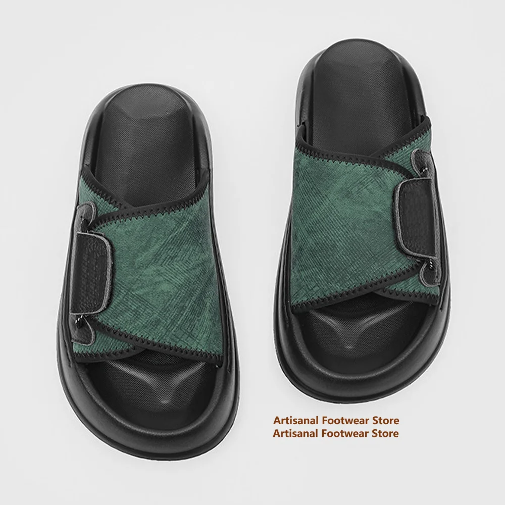 

Men's Green & Black Mules Slippers Thick-Sole Casual Slides Platform Slippers Height Increasing Beach Shoes Men's Summer Sandals