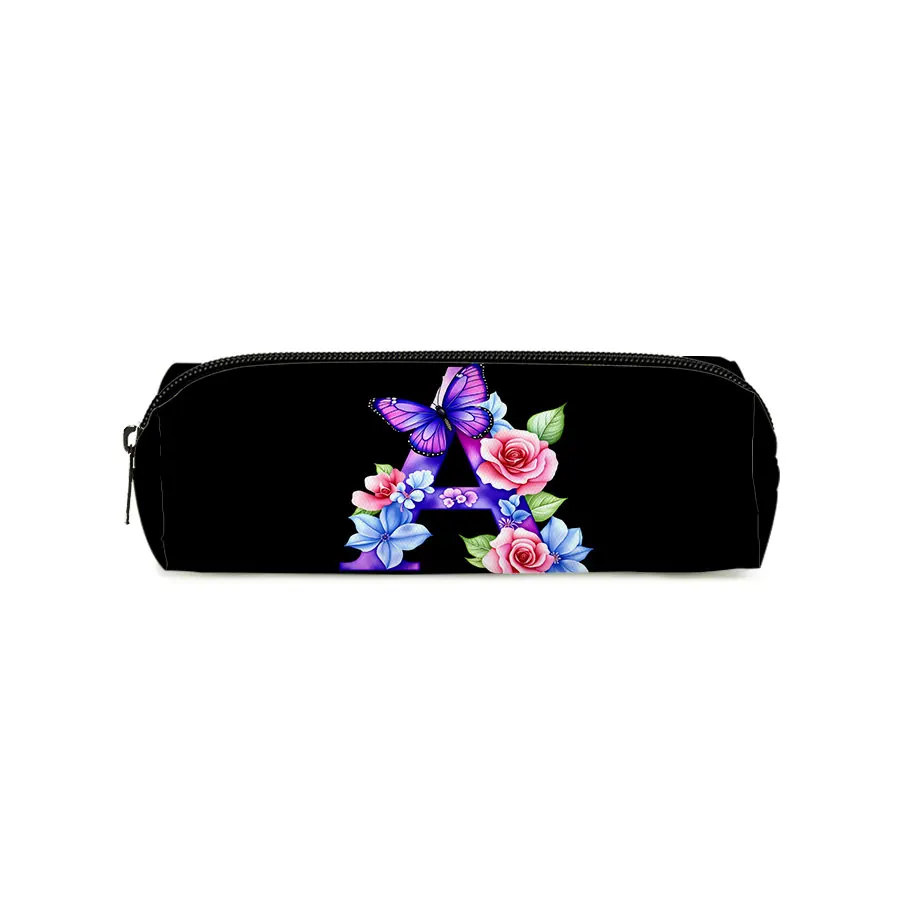 Flower Letters Single Layer Printed Pencil Case for Boy/Girls Best Gifts 2D Flat Cartoon School Supplies Pen Bag for Children