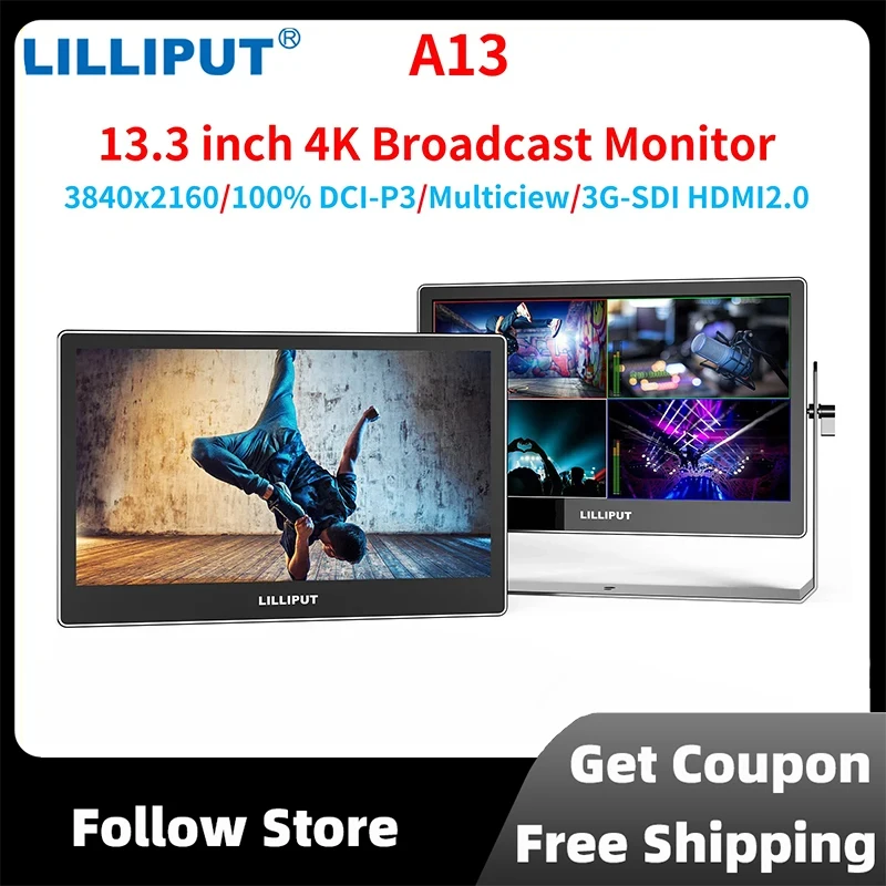 

LILLIPUT A13 13.3 Inch OLED Screen 10000:1 3840x2160 4K 3G-SDI HDMI 2.0 Broadcast Monitor with Multi-Camera Setup