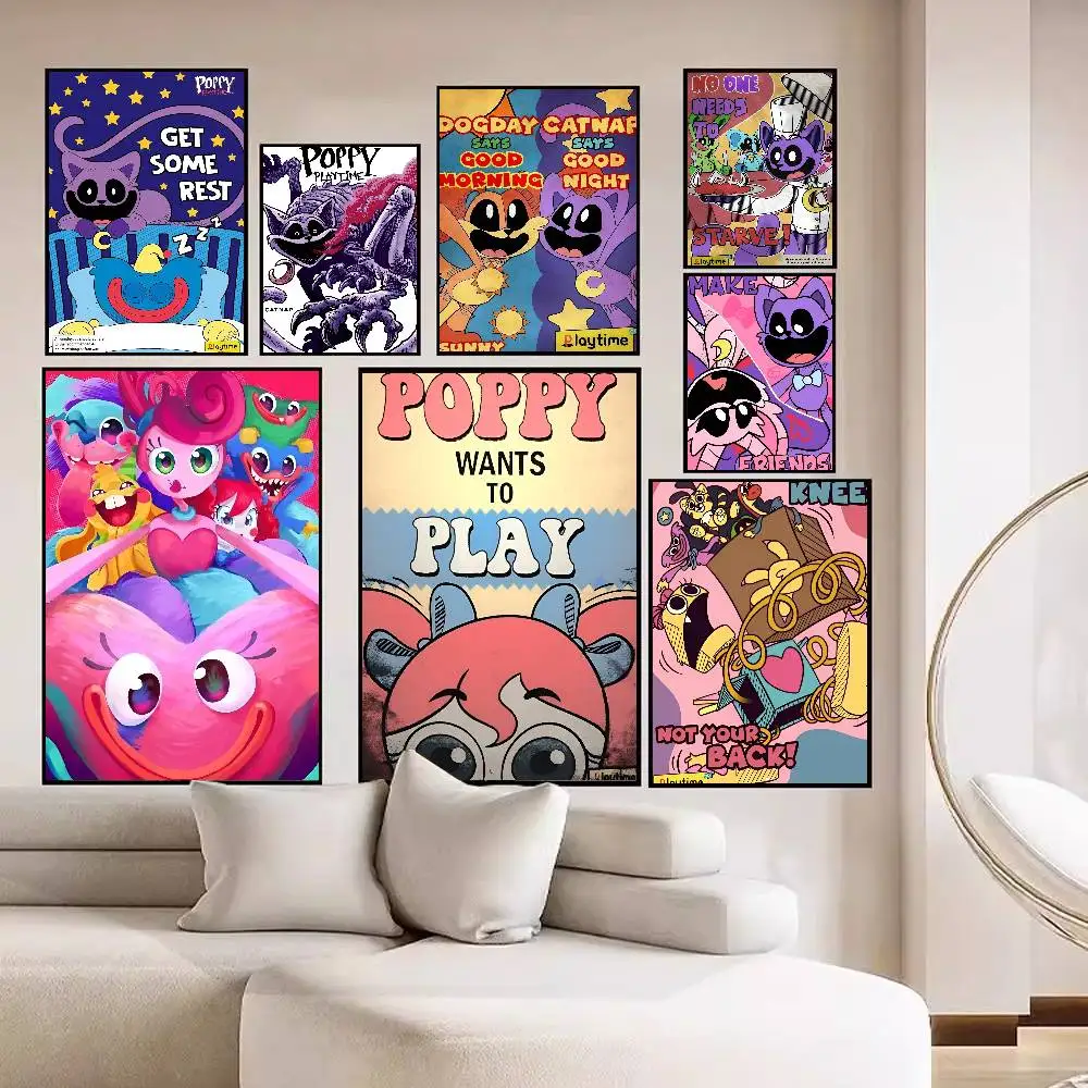 الرعب لعبة فيديو P-Poppys-Playtime ذاتية اللصق ملصق فني ريترو كرافت ورقة ملصق DIY بها بنفسك غرفة بار مقهى ملصقات طلاء جدران