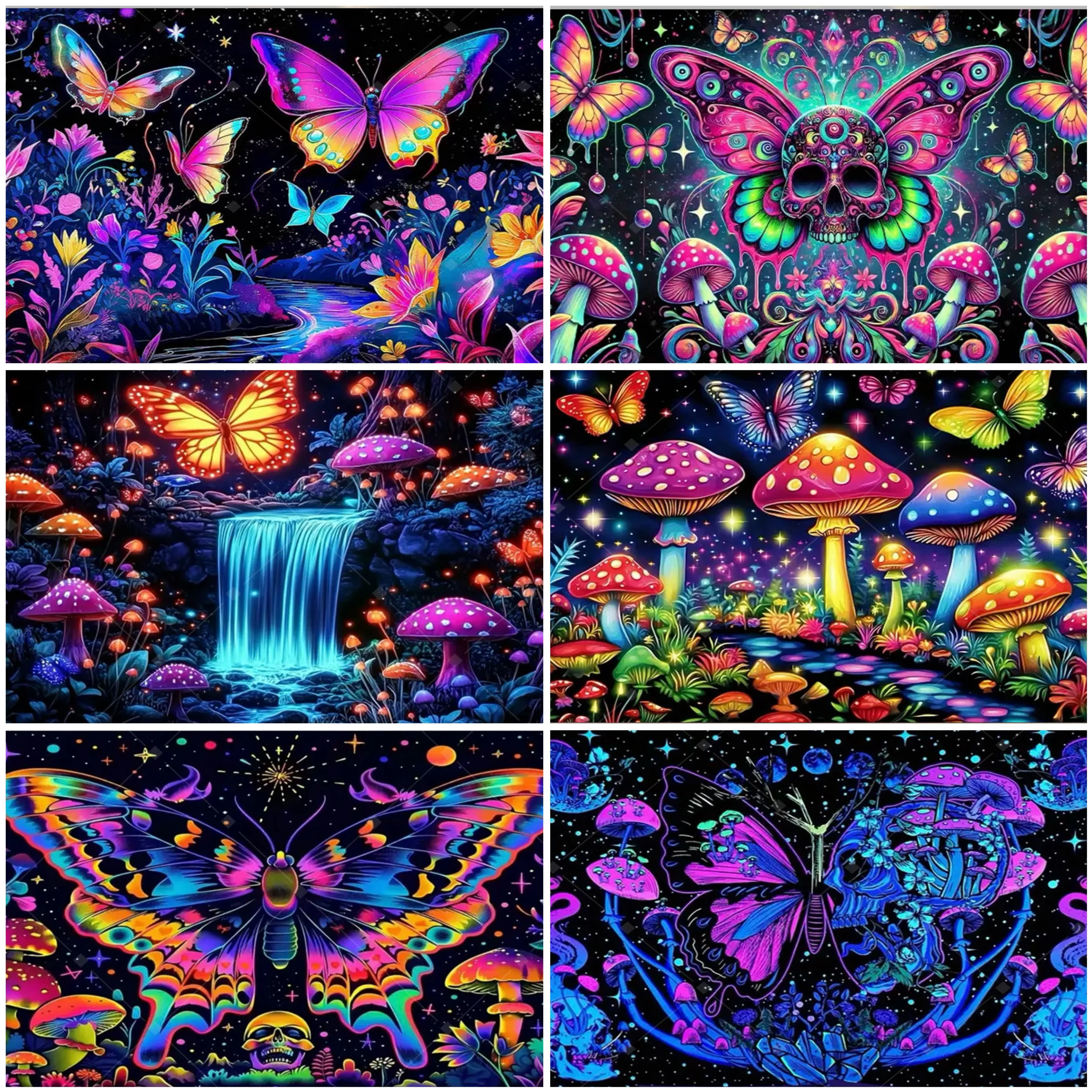 

Butterfly Mushroom Skull Party Decorations Backdrop Neon Psychedelic Forest Birthday Party Supplies Fluorescent Decor Banner