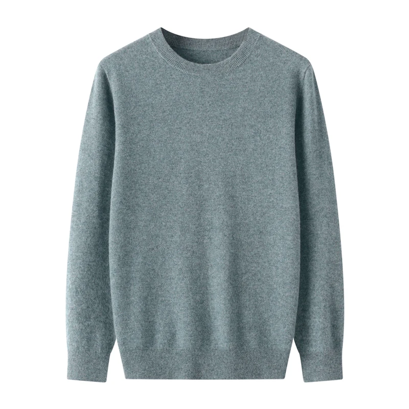 Pull en cachemire à manches longues pour hommes, col rond simple, monochromatique, 100% pure laine, chaud, ample, automne, hiver, nouveau