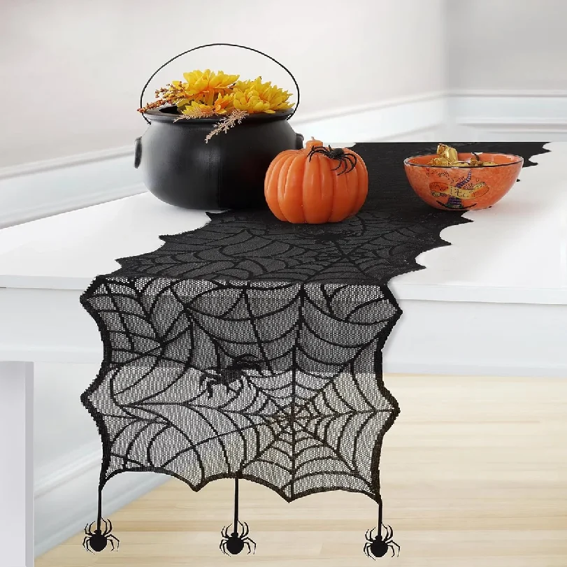 Halloween Spider Web Stove Blanket with Spider Decorations for Fireplace And Table Dual Purpose Atmosphere-Enhancing Home Decor