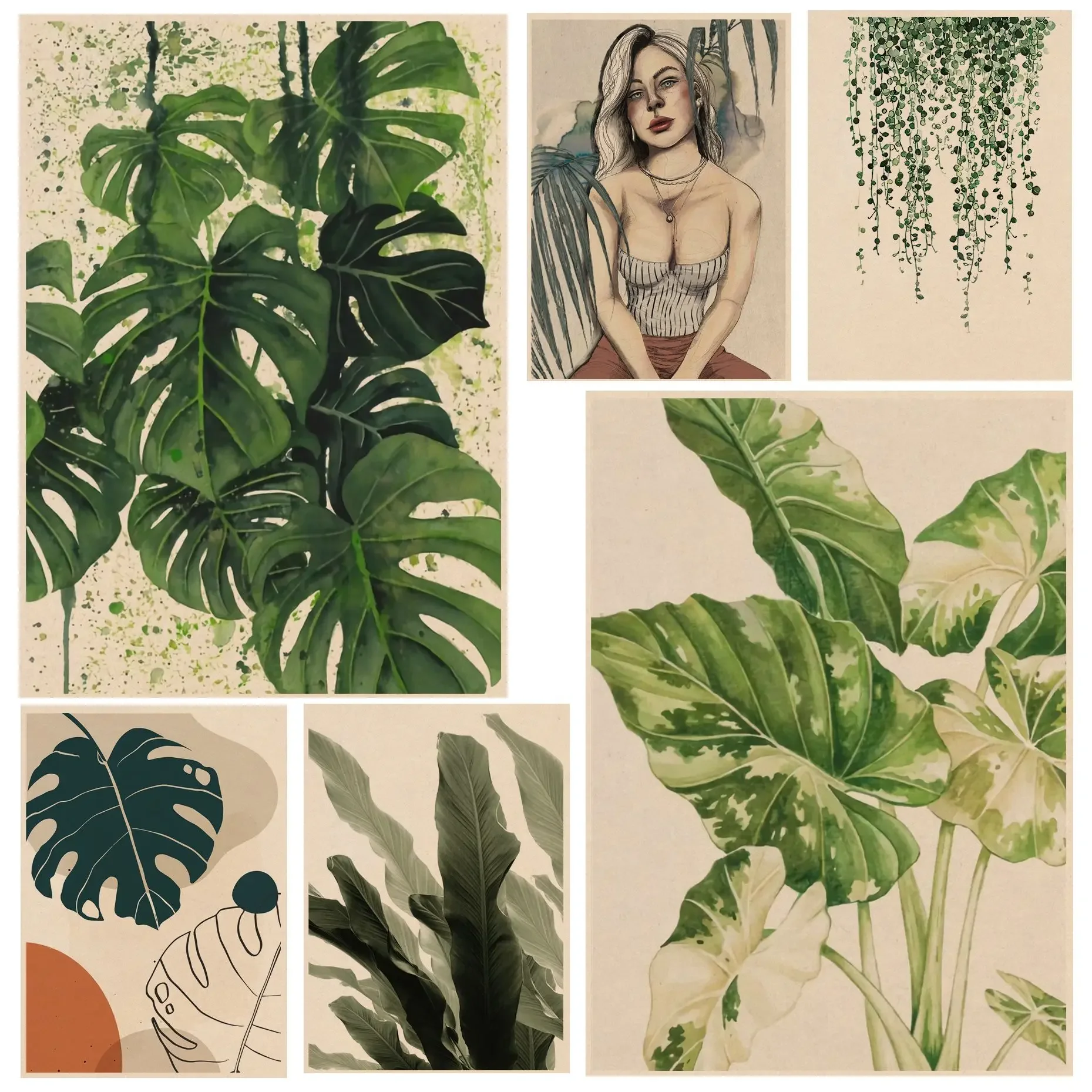 

Style Tropical Plants Green Leaves Good Quality Prints And Posters Kraft Paper Sticker DIY Room Bar Cafe Kawaii Room Decor