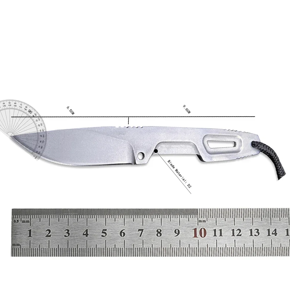 Coltello dritto piccolo da campeggio all'aperto D2 Lama fissa Manico in acciaio lavato con pietra con coltello tattico da caccia con fodero K Strumento di salvataggio