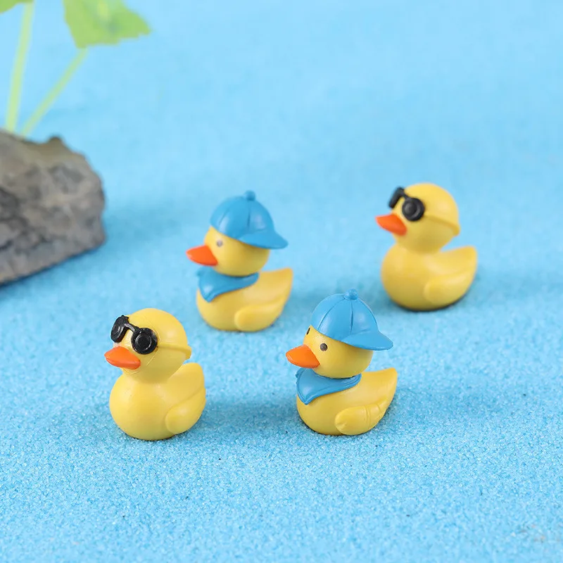 Traveling Mini Ducks with Glasses Cute Miniature Figurines Yellow Duck with Baseball Hats Micro Decorations Home Decor Kawaii