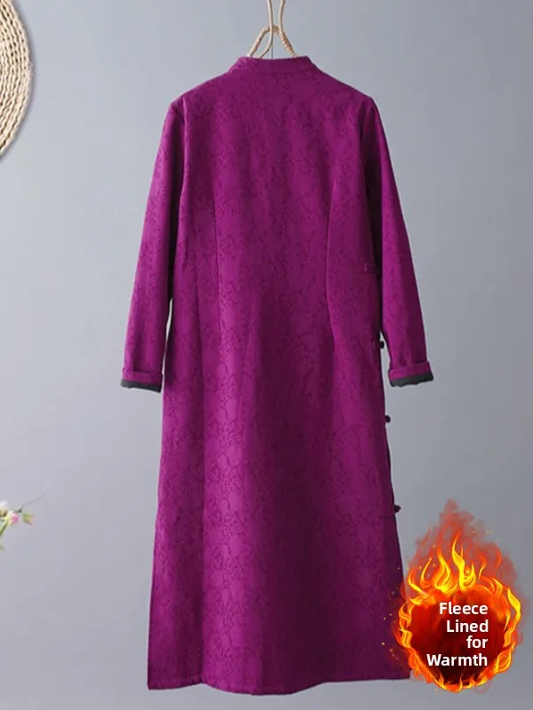 새로운 중국 스타일 개선된 치파오 드레스 여성 플러스 사이즈 가을 겨울 안감 있는 꽃 자수 고급 의류