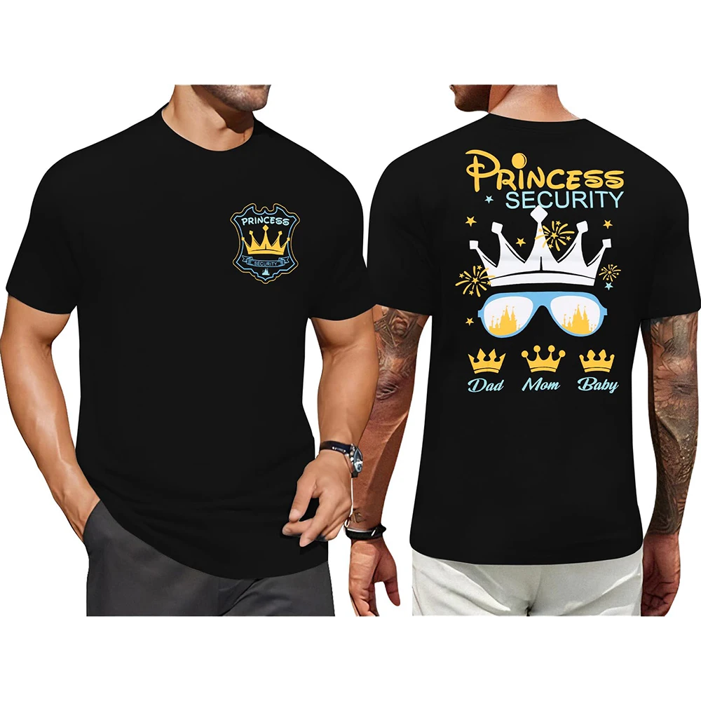Disney FRAYED Men's Magical Princess Security Team T-Shirt Daily Casual Plus Size Short-Sleeve T-Shirts for Dad Birthday Party