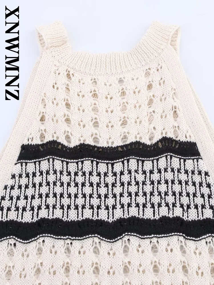 XNWMNZ 2025 여름 신상 여성 파티 클럽 홀터넥 숄더 홀터 니트 드레스 심플 레이디 민소매 드레스 패션 미니