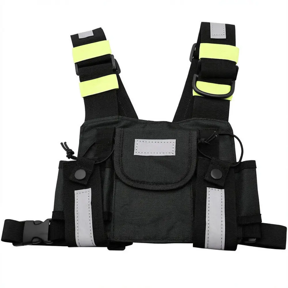 Reflective Tactical Chest Harness Radio Pouch Sport Vest Bag For Outdoor Hiking Patrol Adventure Walkie Talkie Carrying