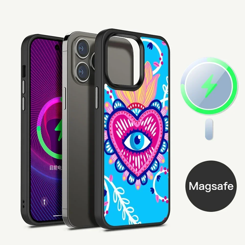 

Funny Turkish Lucky Blue Evil Eye Phone Case Magnetic For iPhone 14 13 12 11 15 Pro Max Plus Mini For Magsafe Wireless Charge