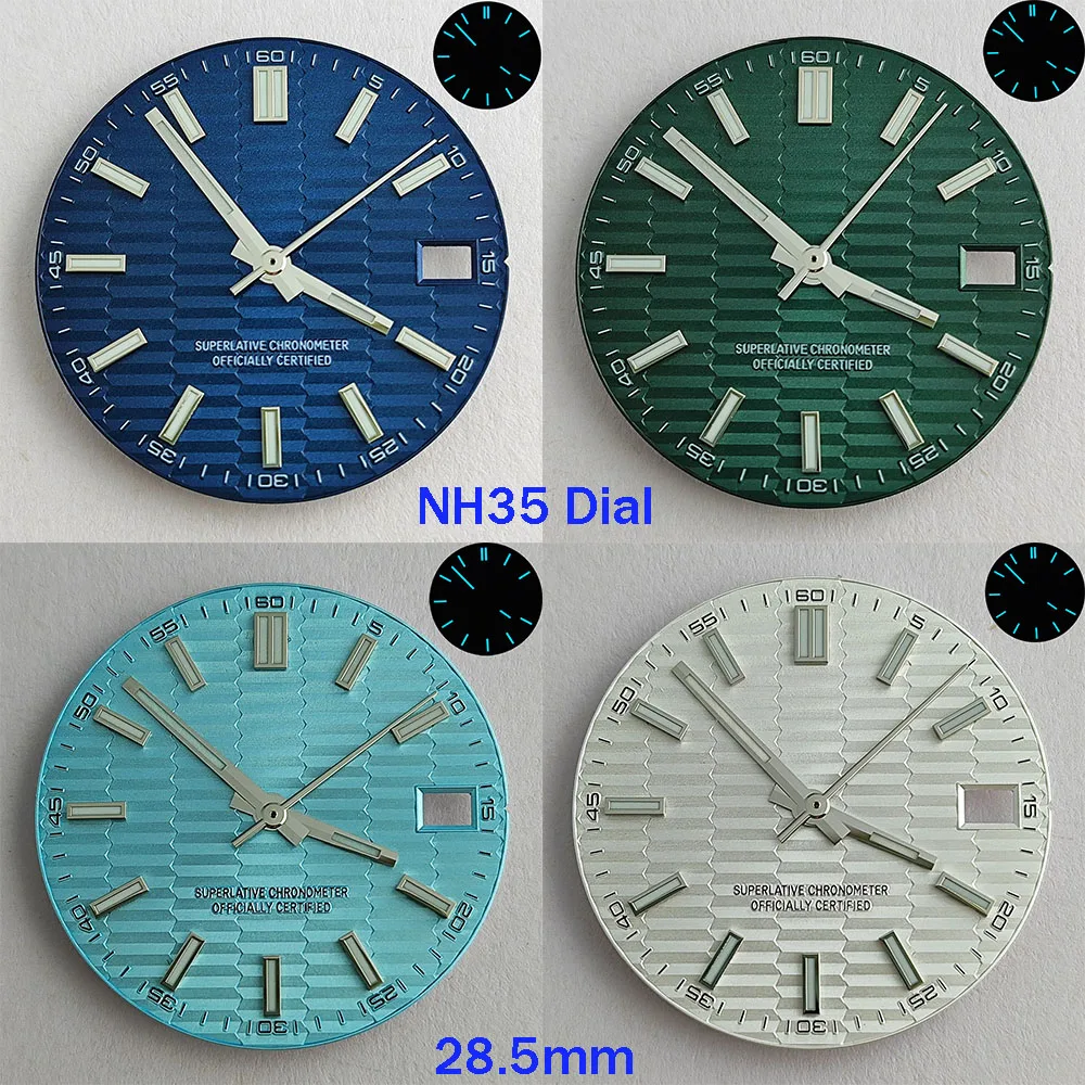 28.5mm NH35 dial NH35 hands blue-green luminous  compatible NH35 movement NH35 case watch accessories