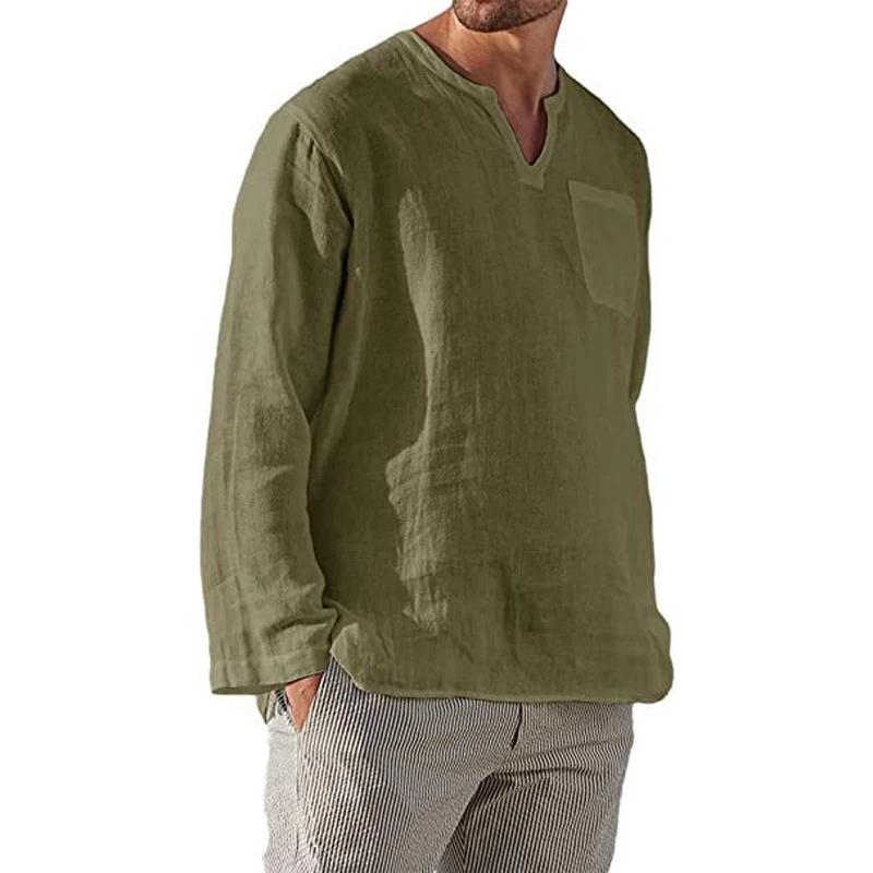 2026 Linen Shirt Men Brief Breathable Solid Color Long Sleeve Harajuku Casual Blouse Hawaiian Shirt Oversize Tops S-5XL