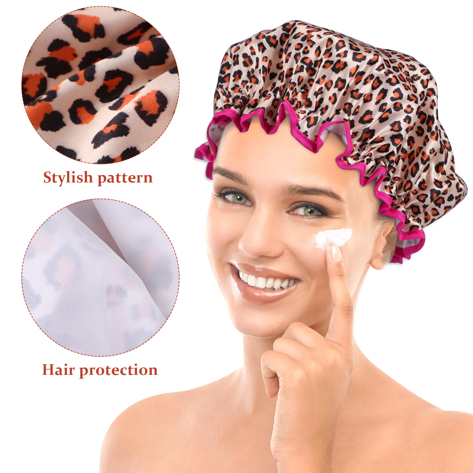 Shower Cap Hair Cover For Bathing Adjustable Hat Peva Caps Women Women's Miss Leopard Print Reusable