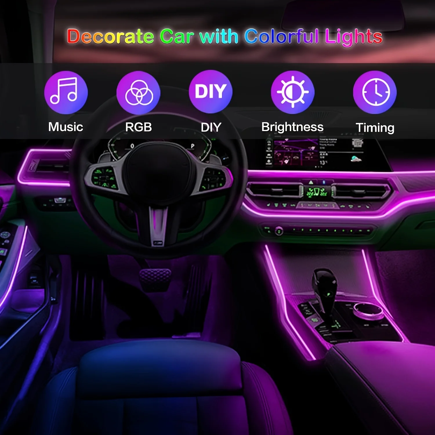 3m/118 inch Auto Ambient Lighting Car LED Interior Strip Light USB with RGB 16 Million Colors Fiber Optics Neon Decorative Lamps