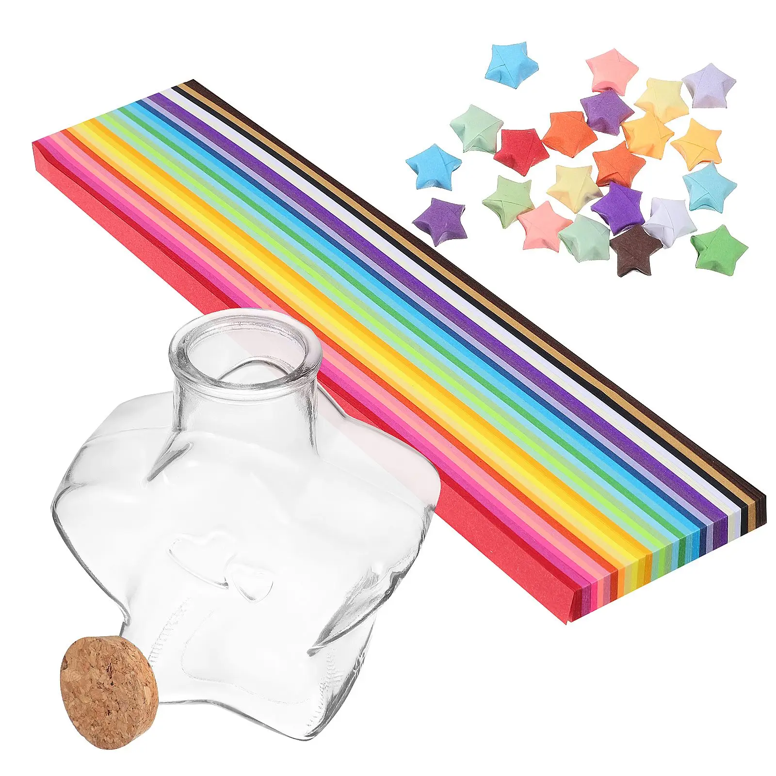 

540 Sheets Origami Star Paper Strips Blue Gradient Glass Bottle Gifts Birthday Confession Room Decoration Storage Jar Lucky