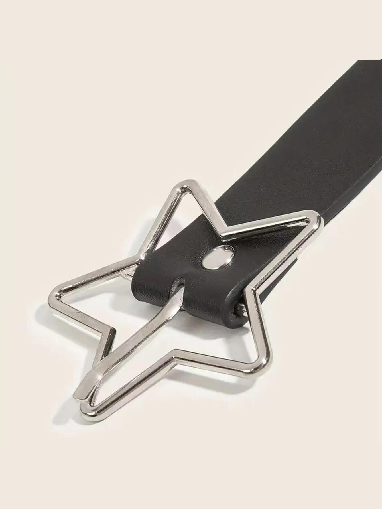 Punk-Style Star Embellished Belt with Multiple Holes Fashionable Button Clasp Versatile Waist Belt for Trendy Pants
