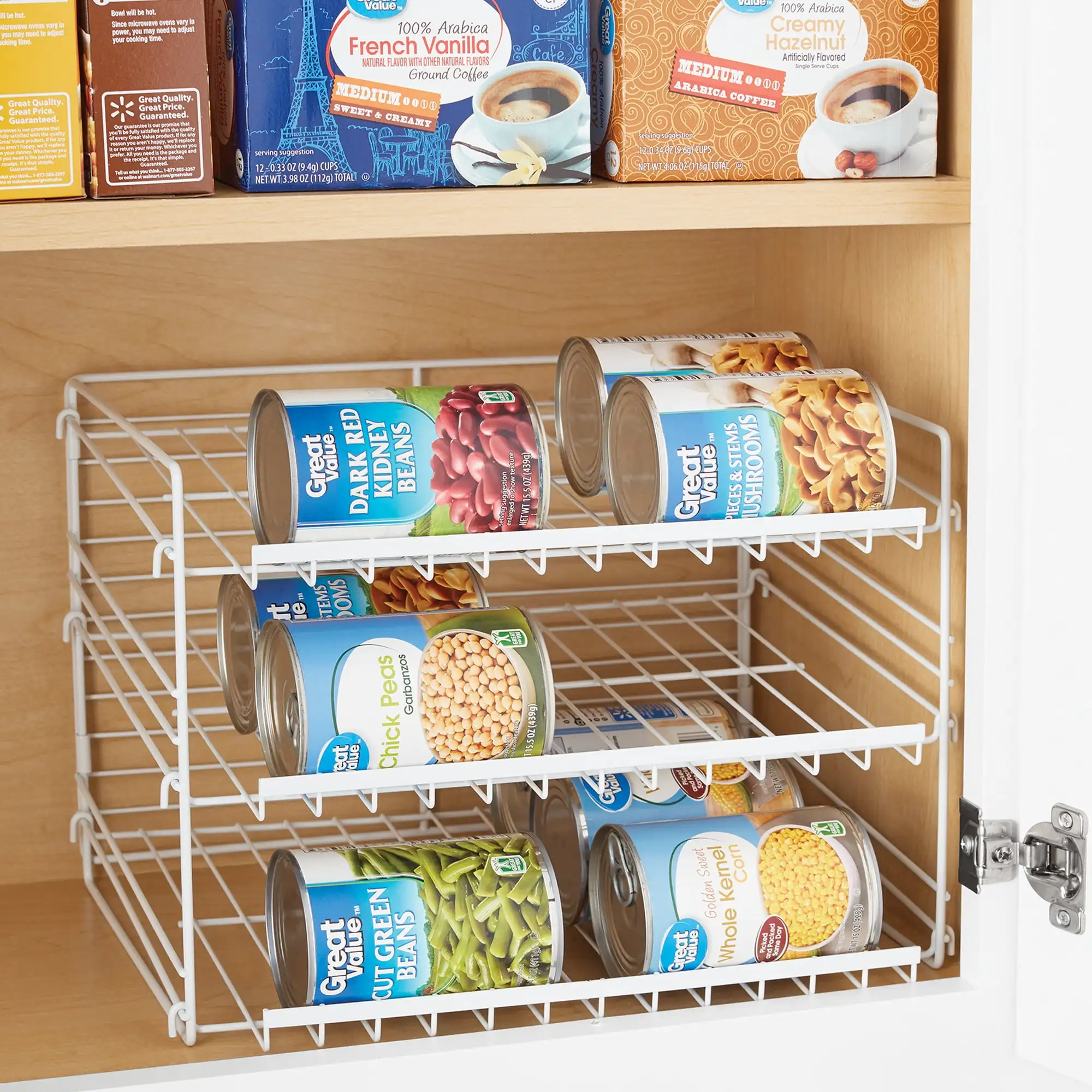 3-Tier Can Organizer Dispenser Rack, Powder-Coated Steel Can Storage Organizer for Kitchen Pantry, White