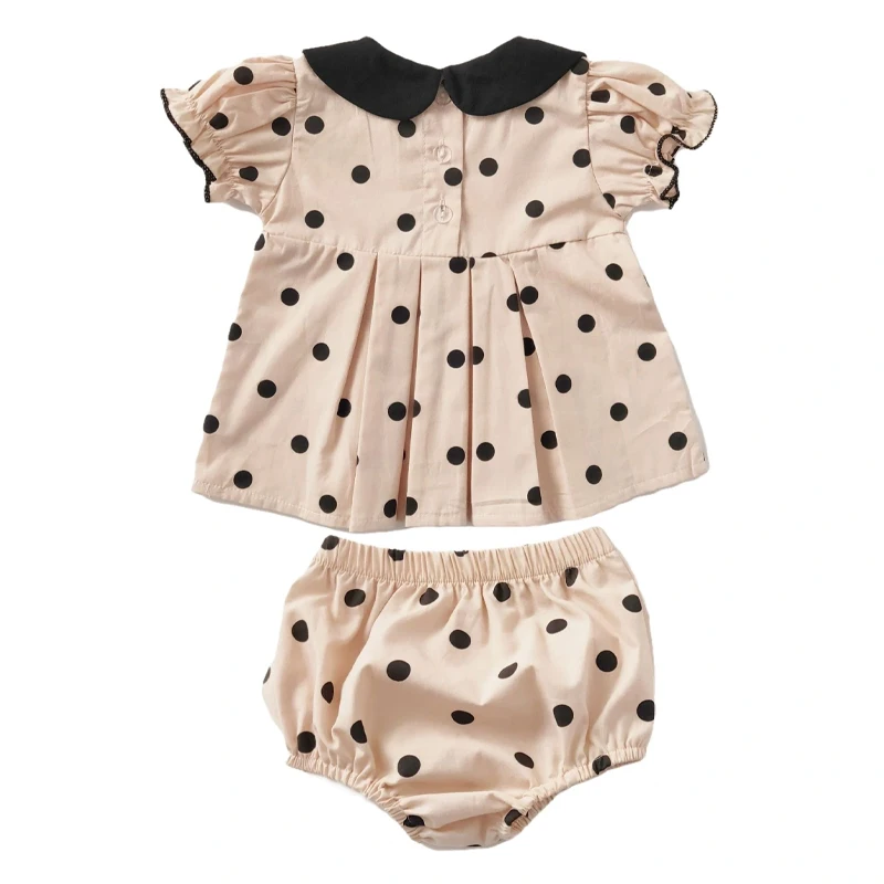 New summer baby clothing, polka dot short sleeved 100% off top+bread pants+headband, 3-piece set for 0-2 year old girls